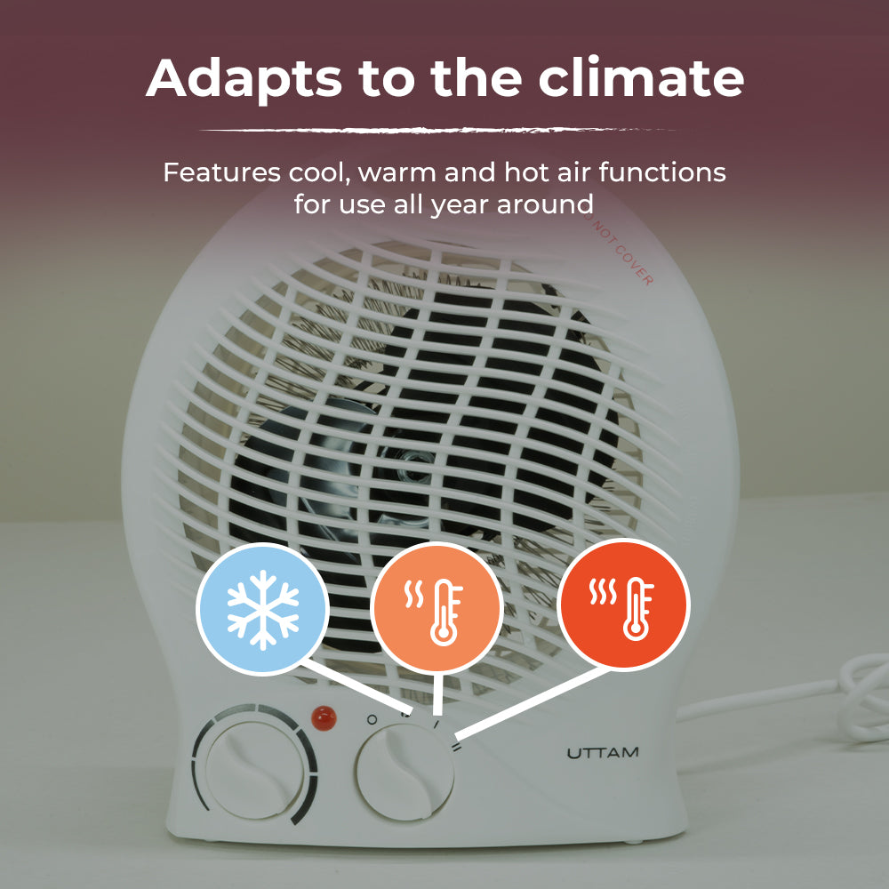 UTTAM Fan Heater with 2 Heat & Power Settings