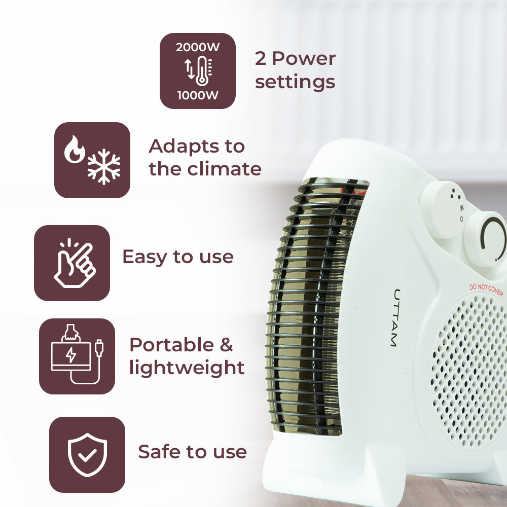 UTTAM - Fan Heater with 2 Heat & Power Settings