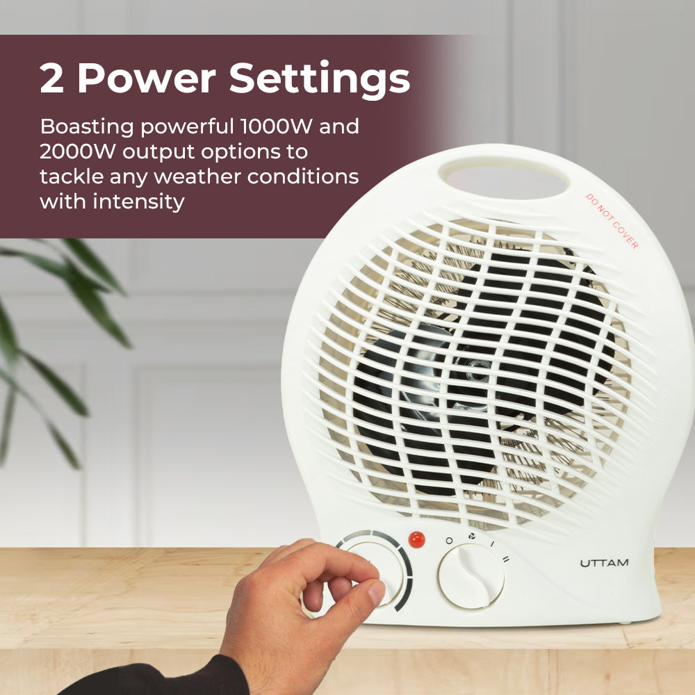 UTTAM Fan Heater with 2 Heat & Power Settings