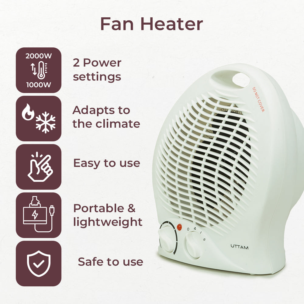 UTTAM Fan Heater with 2 Heat & Power Settings